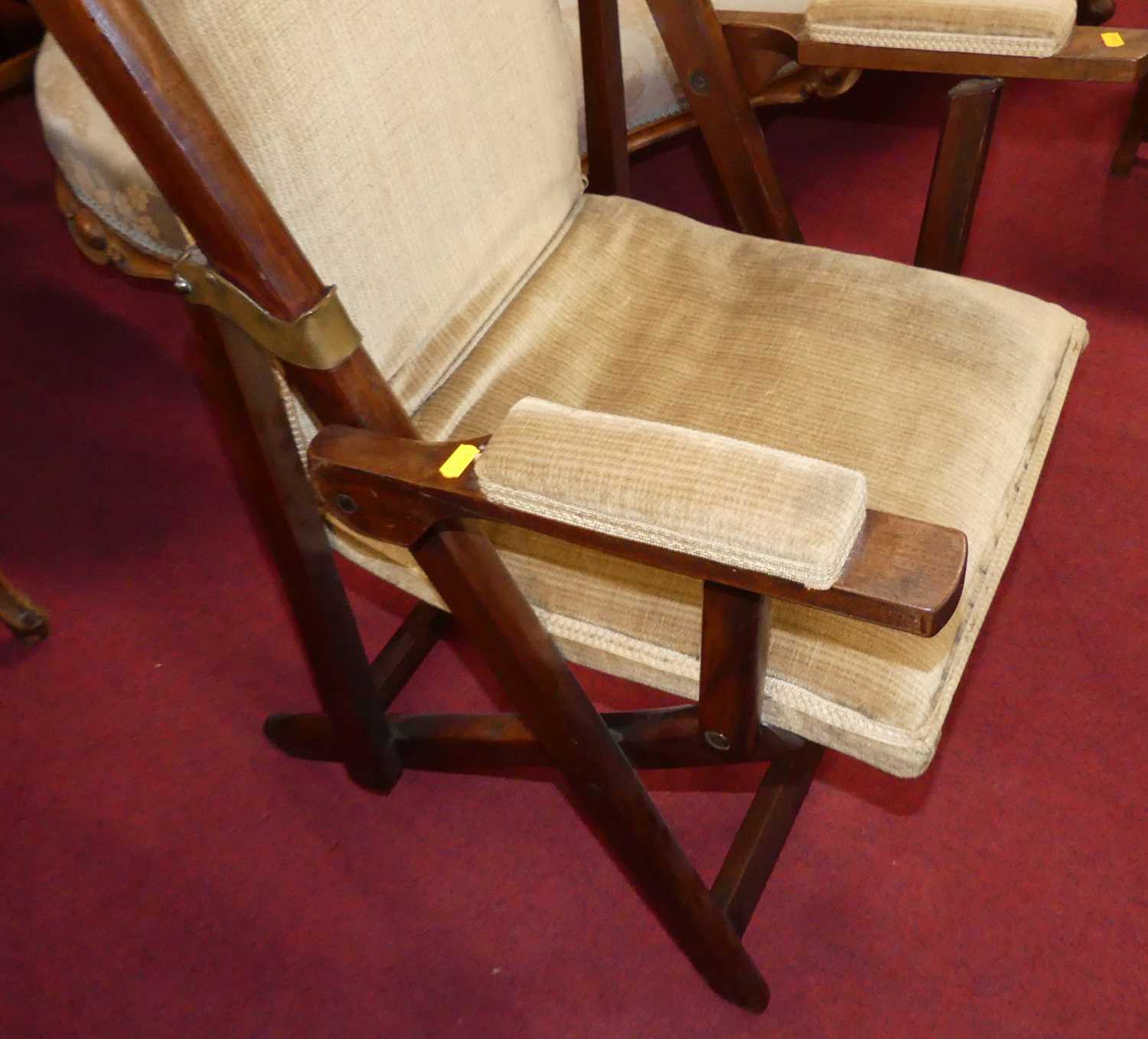 A circa 1900 mahogany folding campaign chair, with close-nailed upholstery, w.61cm - Image 2 of 3