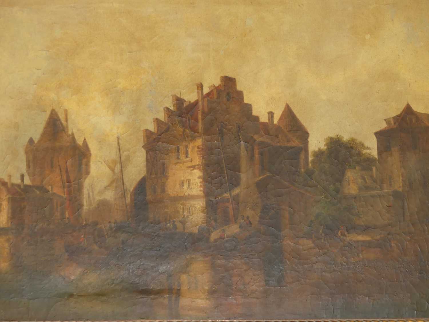 19th century Dutch school - Barges at sunset, oil on canvas (re-lined), 67 x 103cm - Image 2 of 16