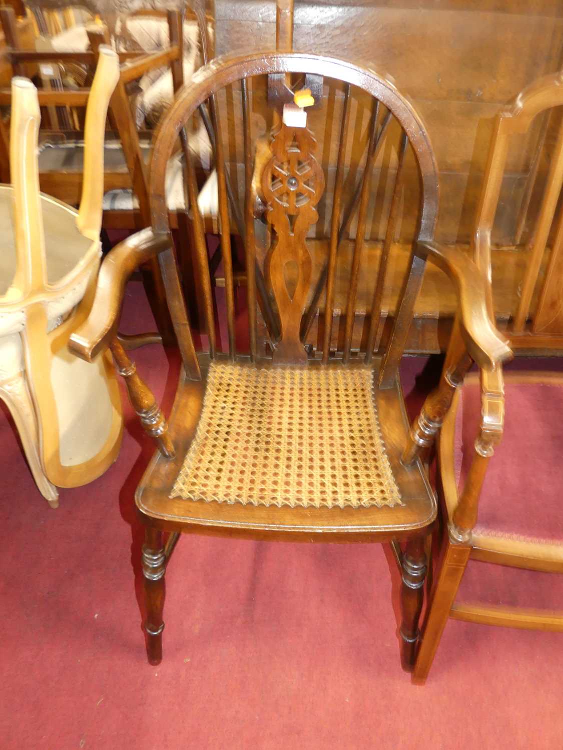 An early 19th century fruitwood splatback wide seat single elbow chair, together with an Edwardian - Image 2 of 4