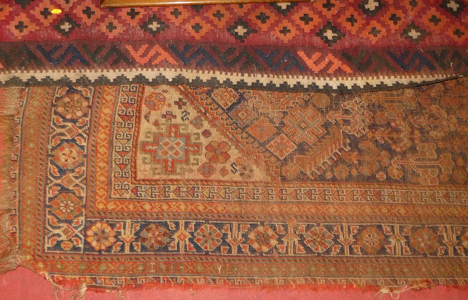 A Turkish woollen red ground kilim hall runner, 355 x 74cm, together with a further Persian - Image 2 of 3