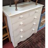 A Victorian and later white painted pine chest of two short over three long graduated drawers, width