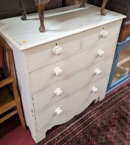A Victorian and later white painted pine chest of two short over three long graduated drawers, width
