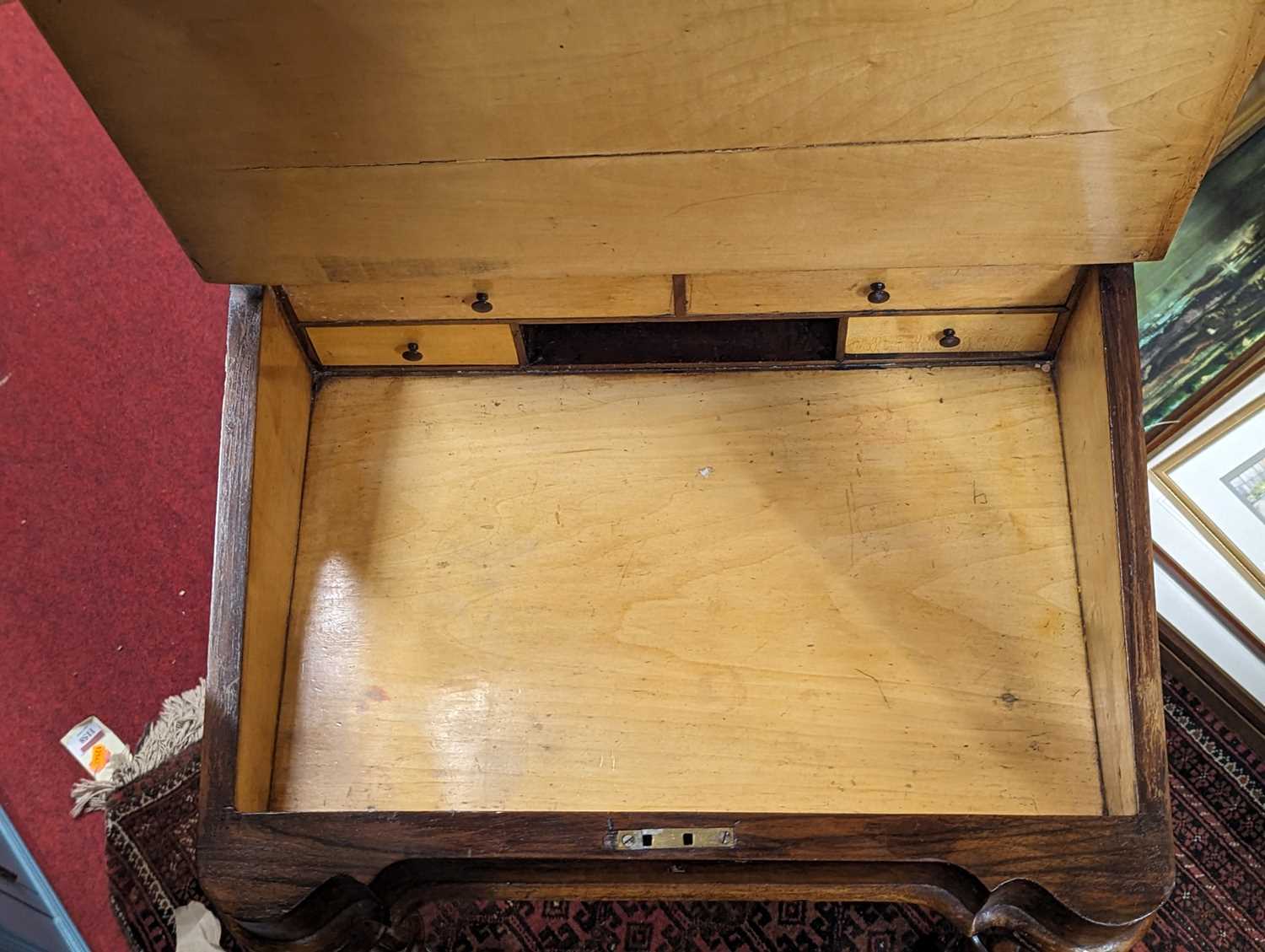 A mid-Victorian figured walnut slope front Davenport, having hinged stationery compartment, gilt - Image 3 of 3