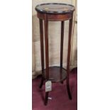 An Edwardian mahogany and satinwood inlaid circular two-tier plant stand, height 93cm