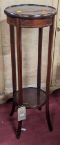 An Edwardian mahogany and satinwood inlaid circular two-tier plant stand, height 93cm