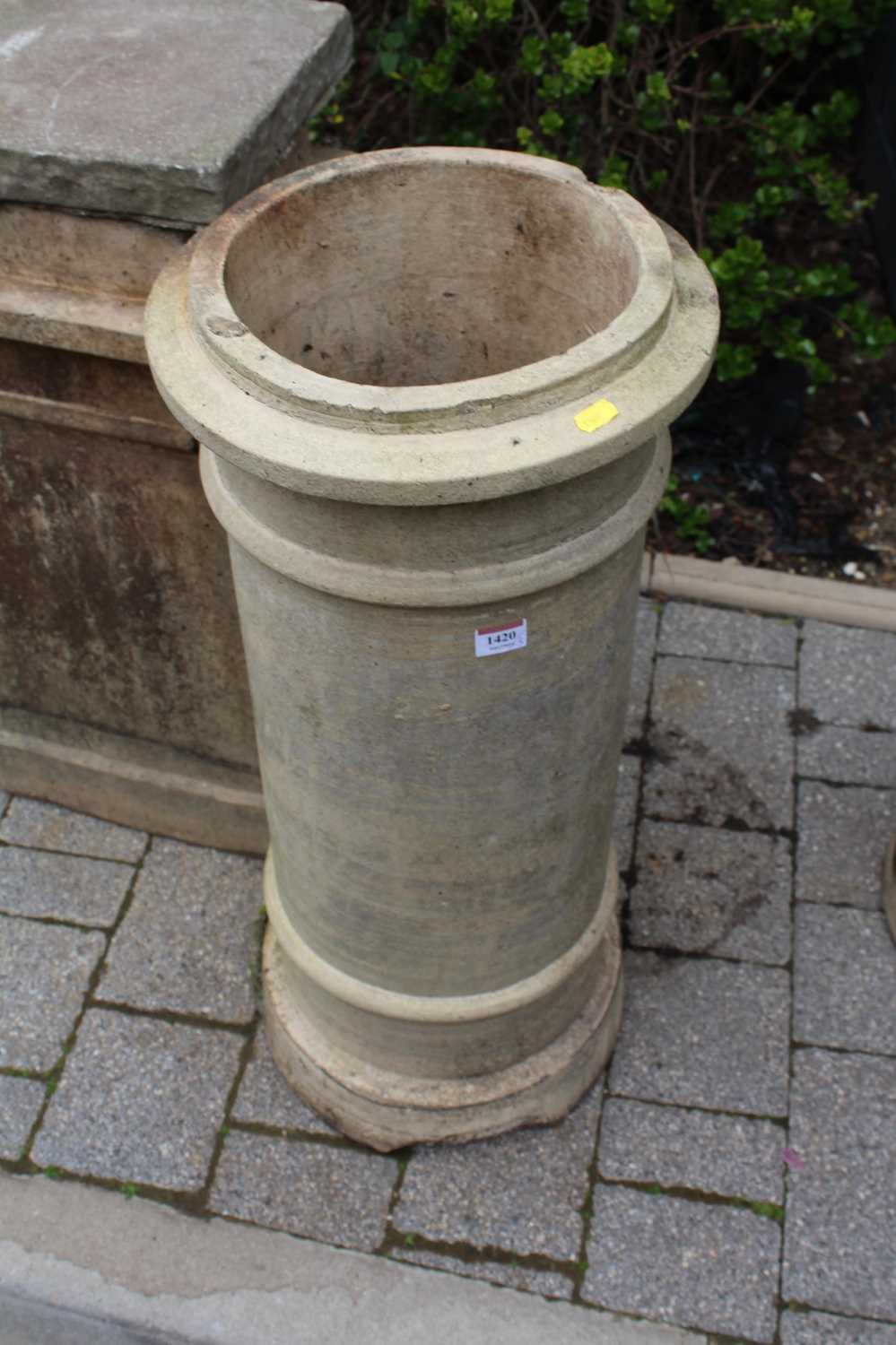 A pair of cream painted terracotta cylindrical chimney tops, each height 76cm, together with a - Image 3 of 4