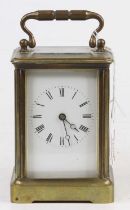 A circa 1900 French lacquered brass carriage clock, having visible platform escapement, h.13cm