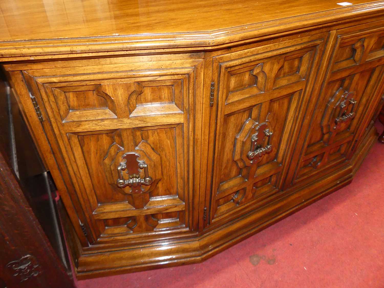 A Continental walnut four door sideboard, w.155cm - Image 3 of 3