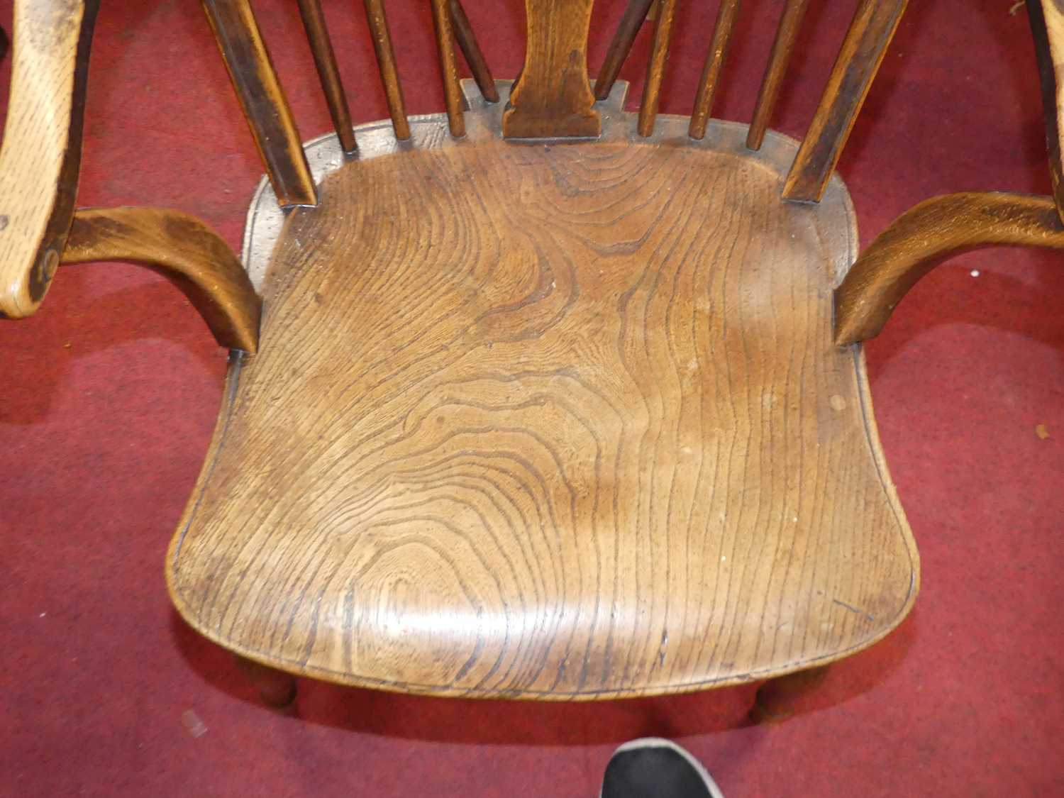 A 19th century elm, beech and fruitwood wheelback single elbow chair, on turned supports, w.52cm - Image 3 of 3