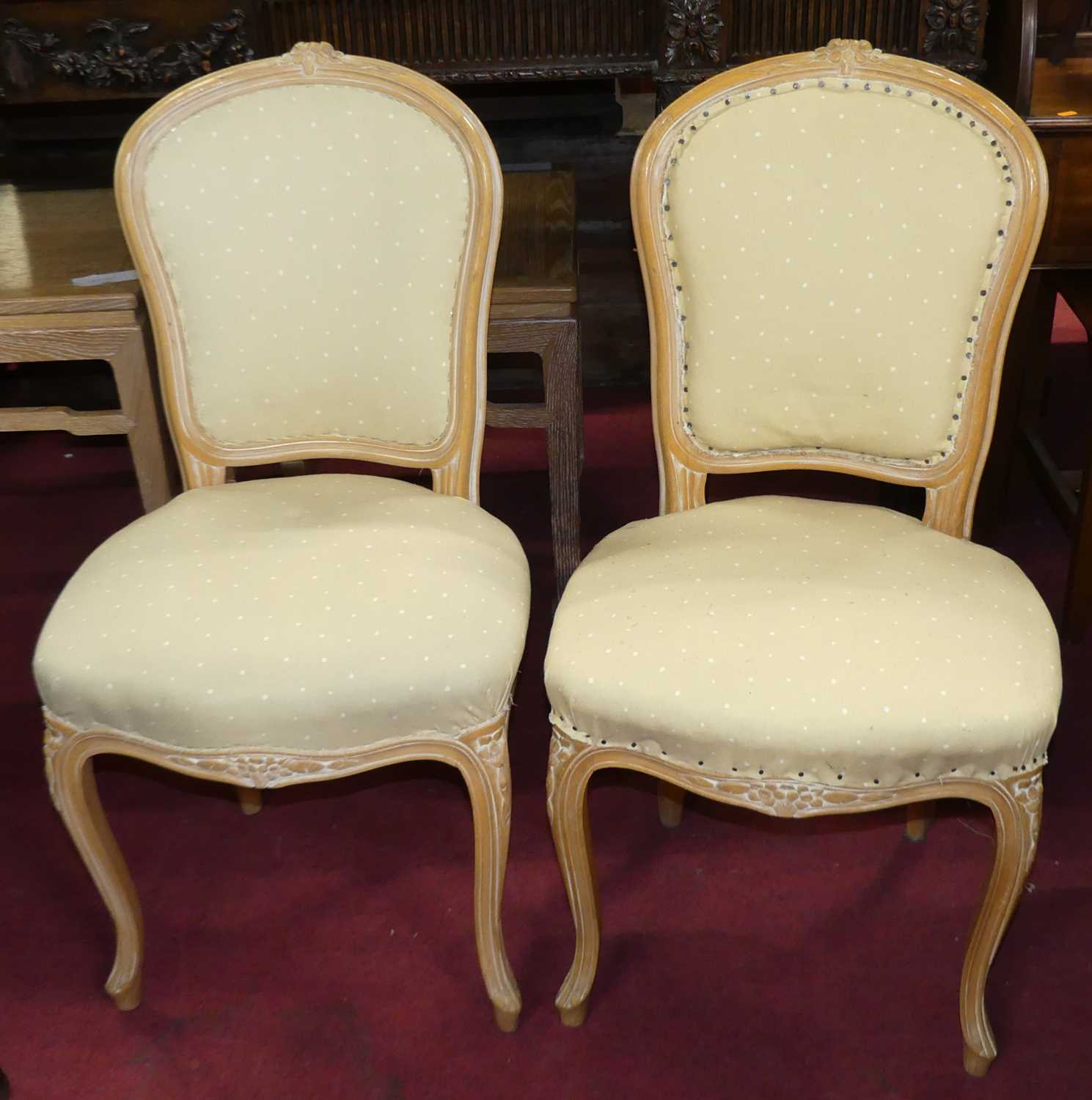 A set of six French beech framed and upholstered salon chairs (4+2) Heavy losses and damage to - Image 4 of 6