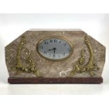 An Art Deco marble and brass mounted mantel clock, width 39cm