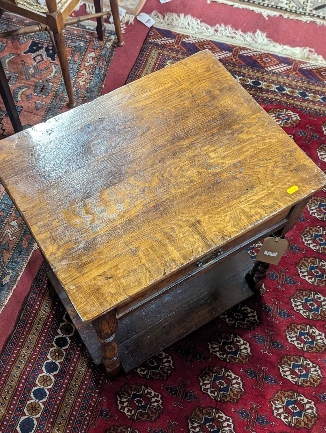 A contemporary joined oak low single drawer two-tier side table, width 59.5cm - Image 2 of 2