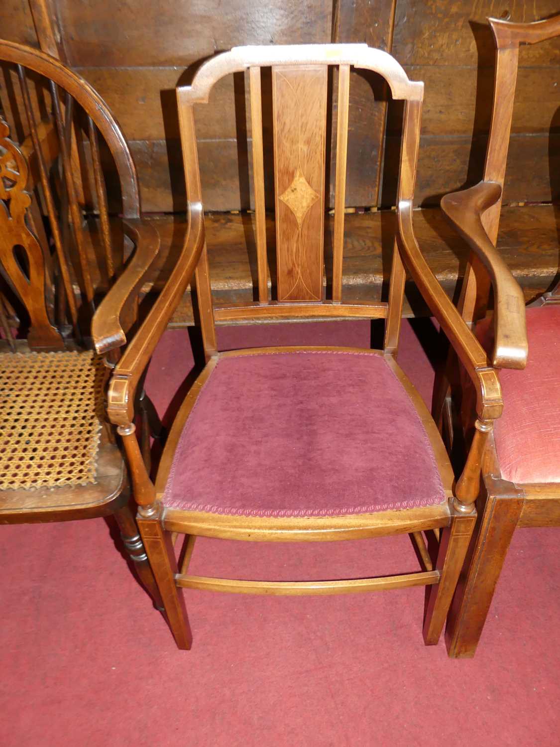 An early 19th century fruitwood splatback wide seat single elbow chair, together with an Edwardian - Image 3 of 4