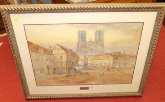 Edward W. Nevil (c1880-1900) - Pair; Rheims and Ypres, watercolours, signed lower right, 50 x 76cm