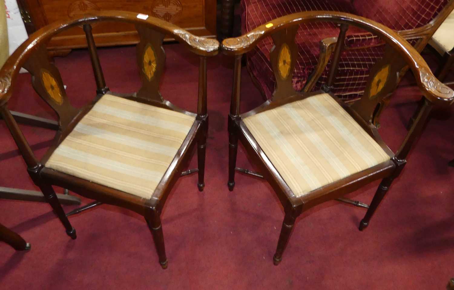 A set of four contemporary mahogany tub corner chairs, each with panelled seats - Image 3 of 3