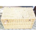 A large wicker basket with hinged cover, width 91cm