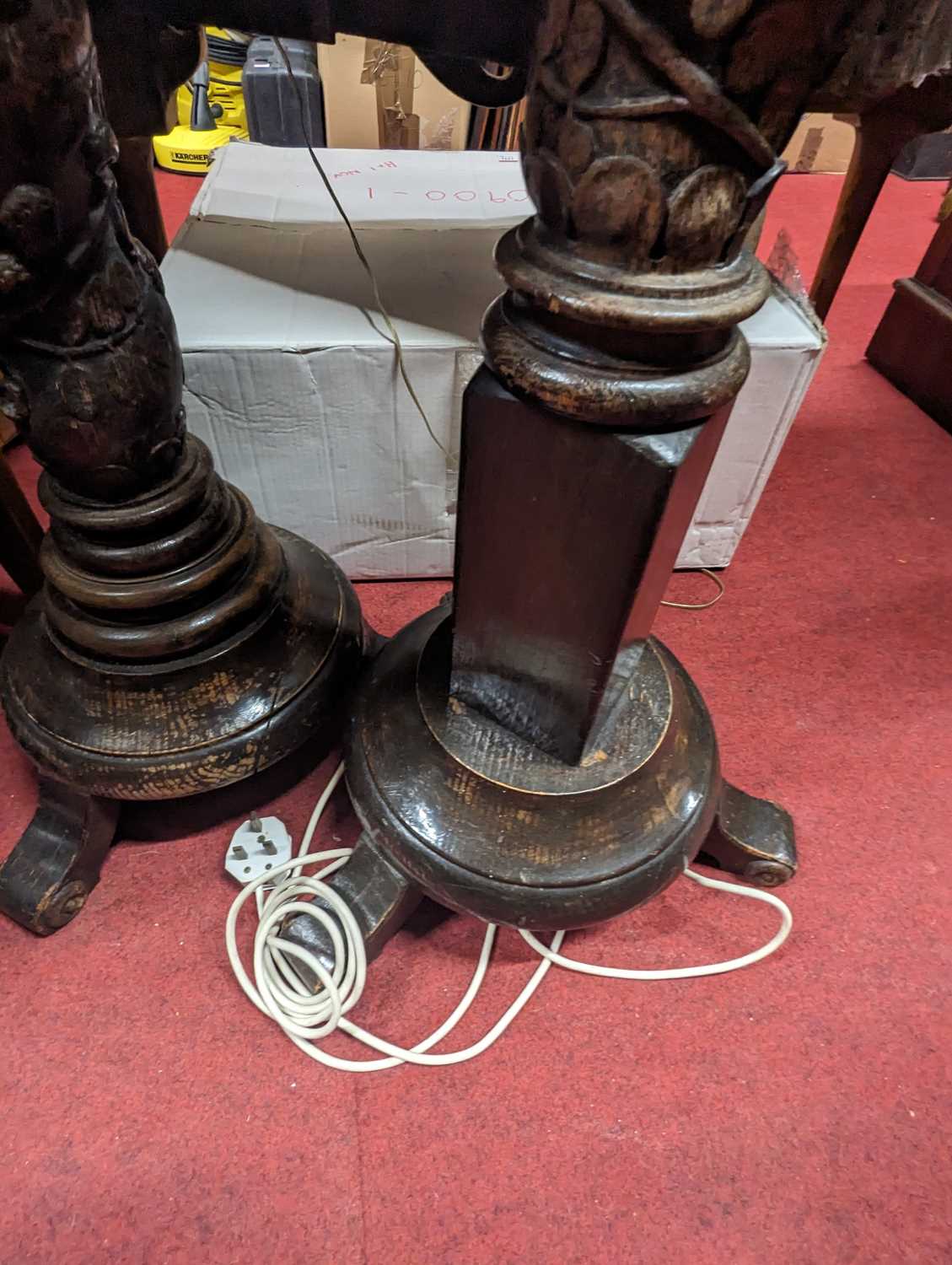 An early 20th century floral carved oak Solomonic plant stand, height 127cm, together with a near - Image 3 of 5