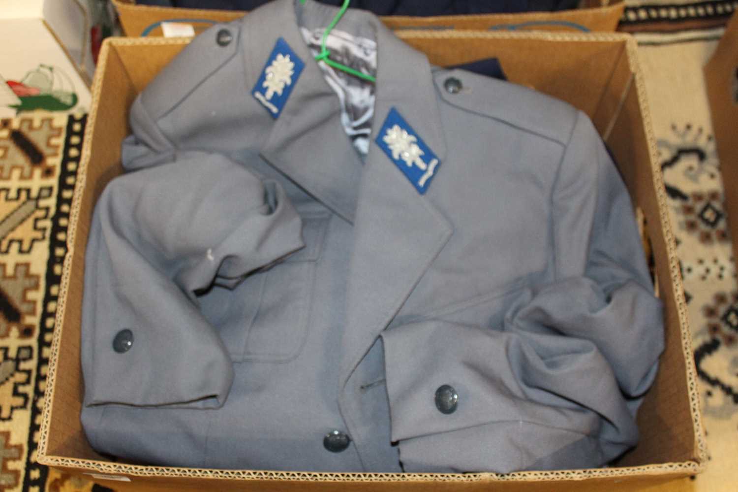 Three boxes of miscellaneous mainly police uniforms and caps, to include Austria Trasport Police cap - Image 2 of 3