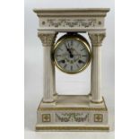 An early 20th century continental painted bisque portico clock, having unsigned painted white enamel