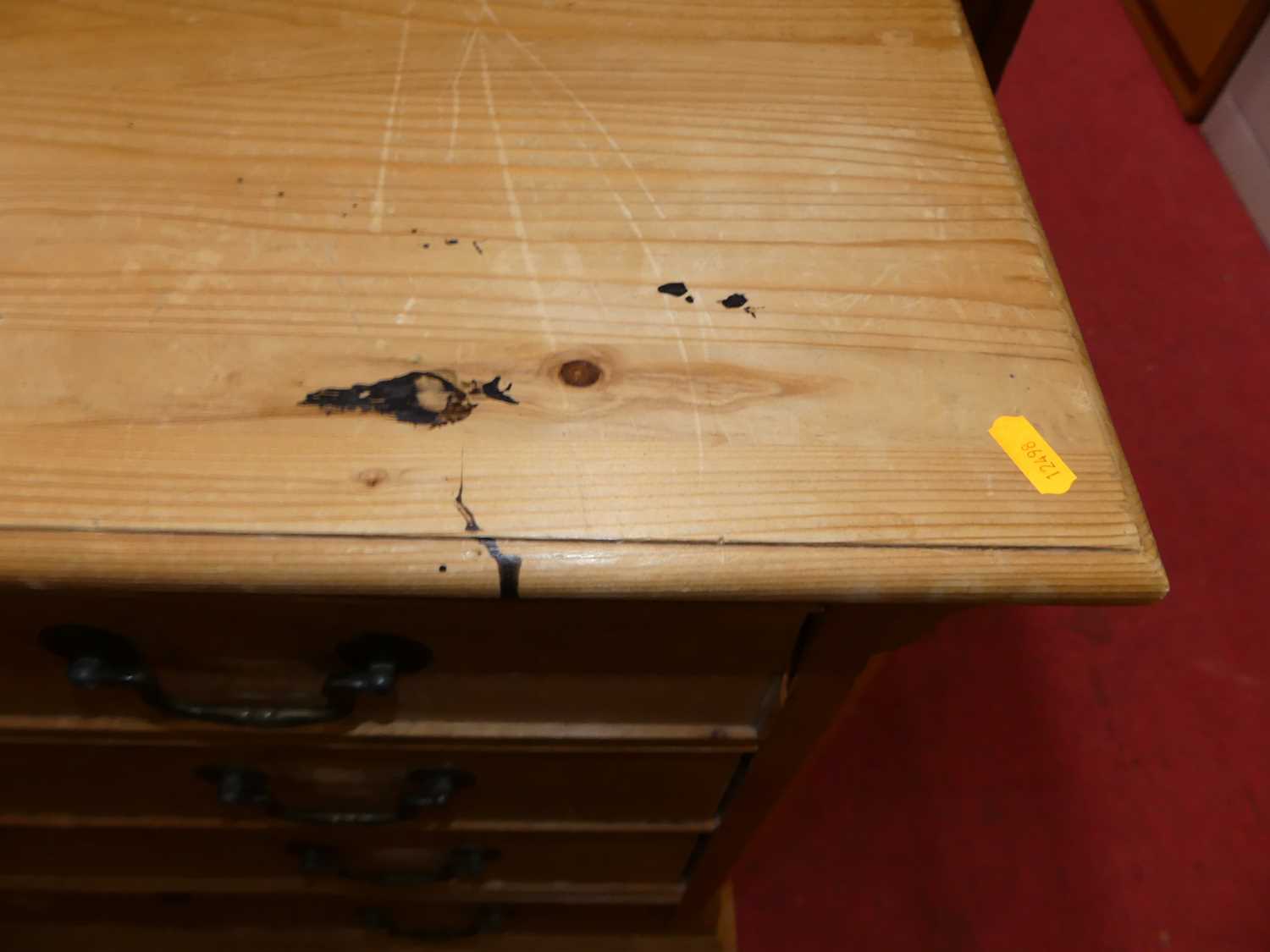 A pine chest of four long drawers on bracket supports, w.90cm Losses to handles and beading to edges - Image 4 of 4