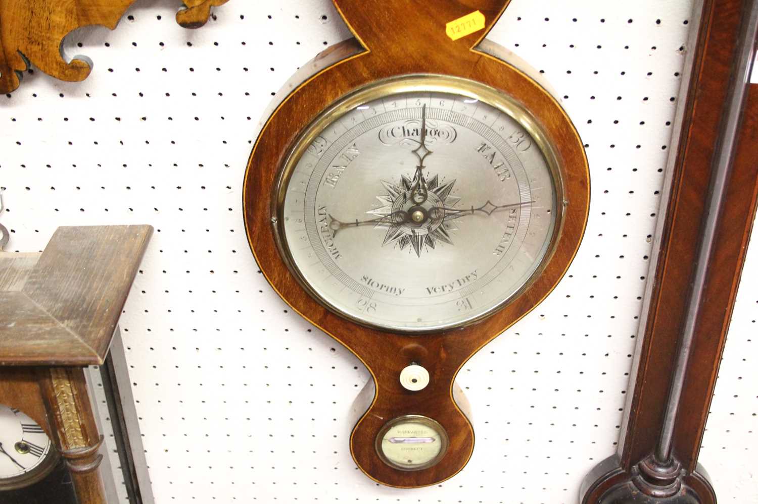 An early 19th century mahogany and inlaid four-dial wheel barometer, unsigned, h.94cm - Image 3 of 3