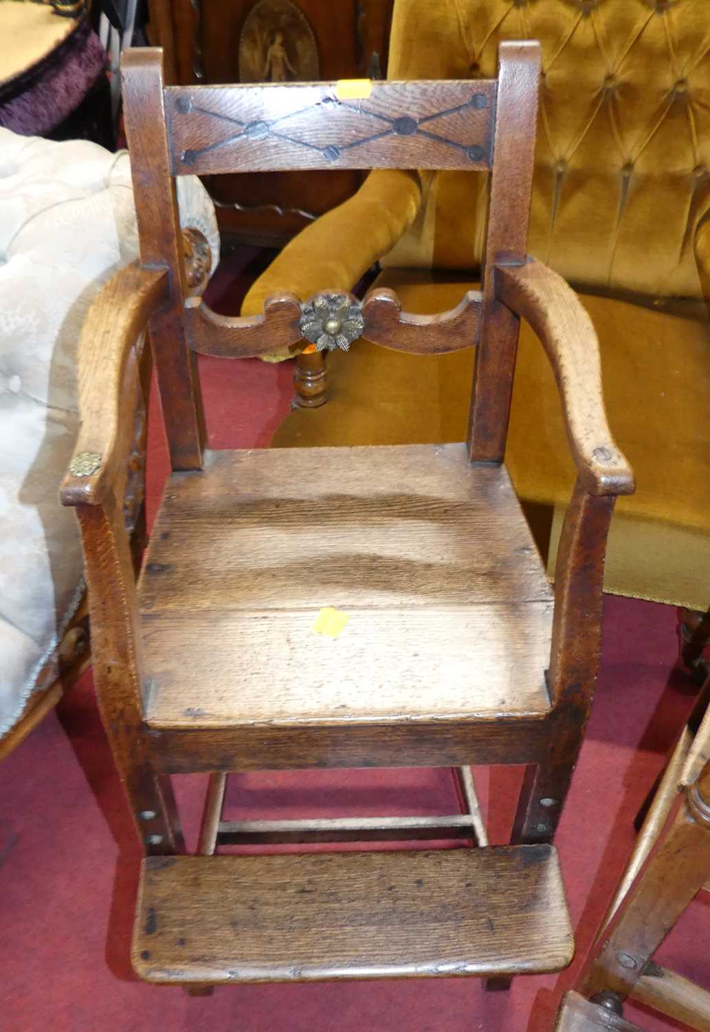 Two 19th century elm, yew and fruitwood panelled seat child's high chairs - Image 2 of 3