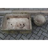 A Cotswolds Studios reconstituted stone rectangular garden planter, 74 x 55cm, together with a