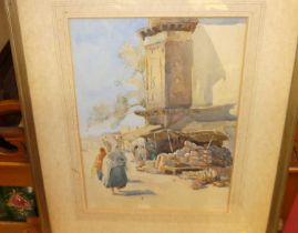 Circa 1900 school - North African street scene, watercolour, 36 x 27cm; together with one other (2)
