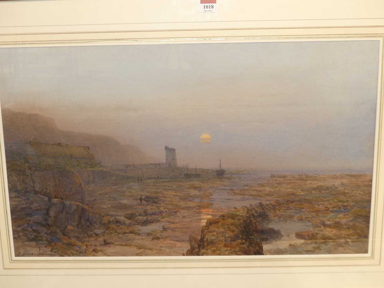 Charles Brooke Branwhite (1851-1929) - Sunset over the estuary at low-tide, watercolour, signed - Image 2 of 3