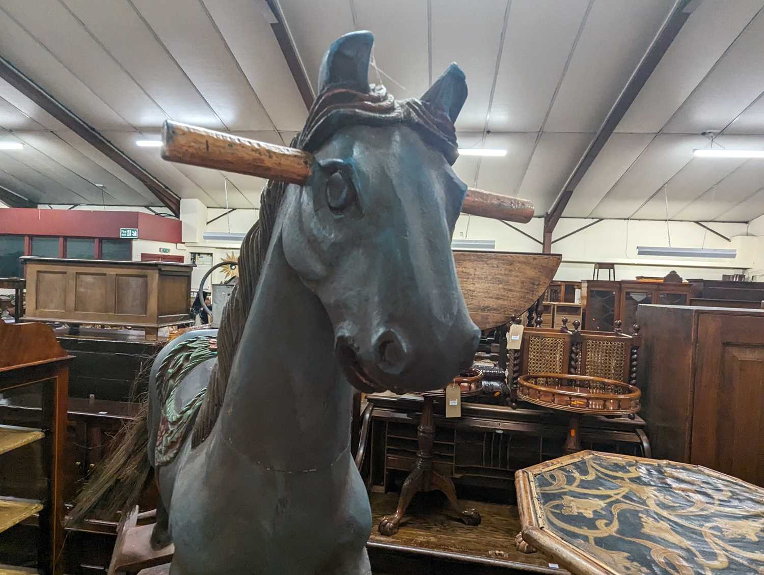 A child's hardwood and polychrome painted rocking horse, length of base 83cm - Image 2 of 4