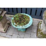 A painted cast iron squat pedestal planter, in the classical taste, dia. 54cm