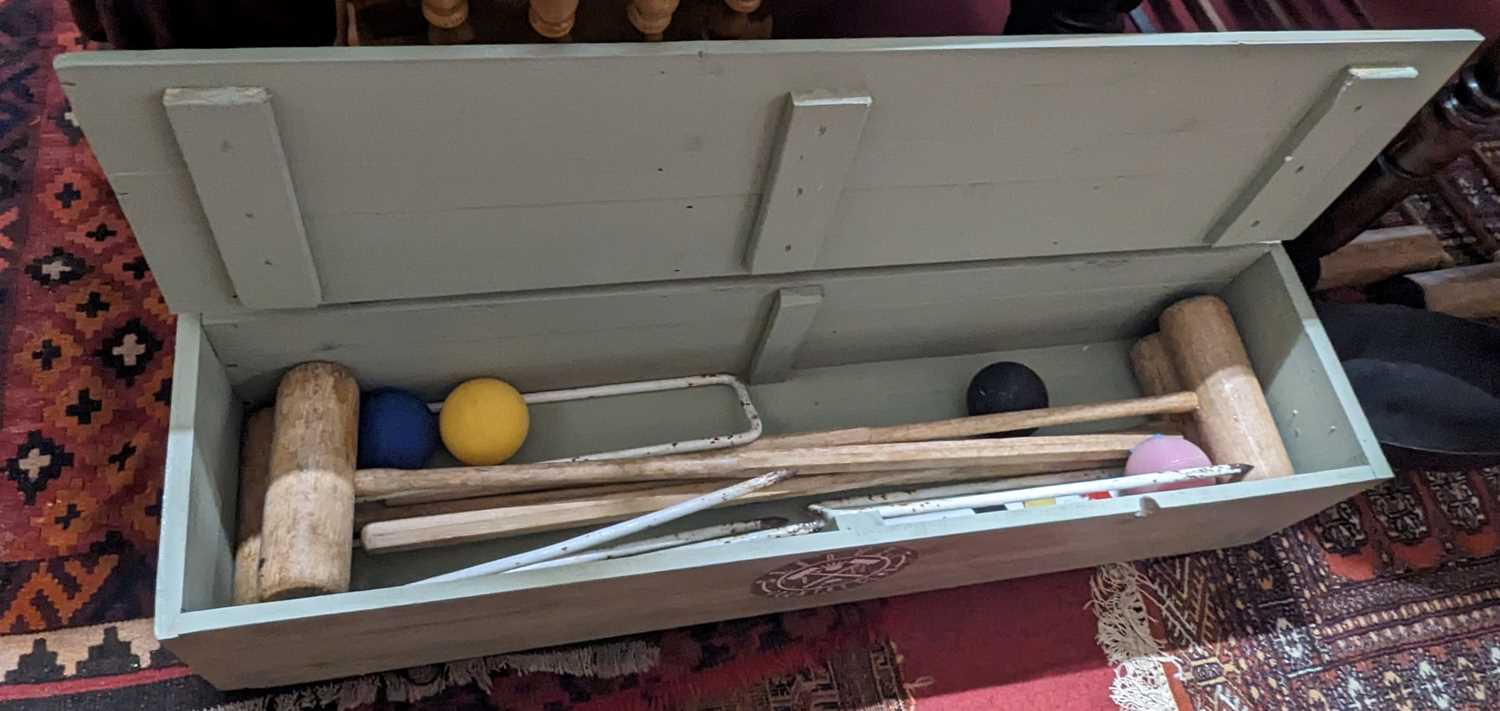 A boxed croquet set