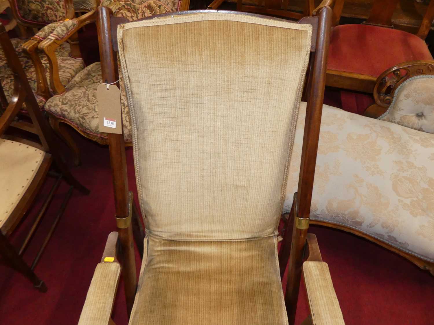A circa 1900 mahogany folding campaign chair, with close-nailed upholstery, w.61cm - Image 3 of 3