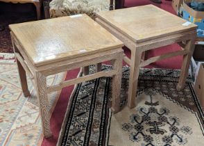 A pair of contemporary Chinese blond elm square low kang tables, width 54cm