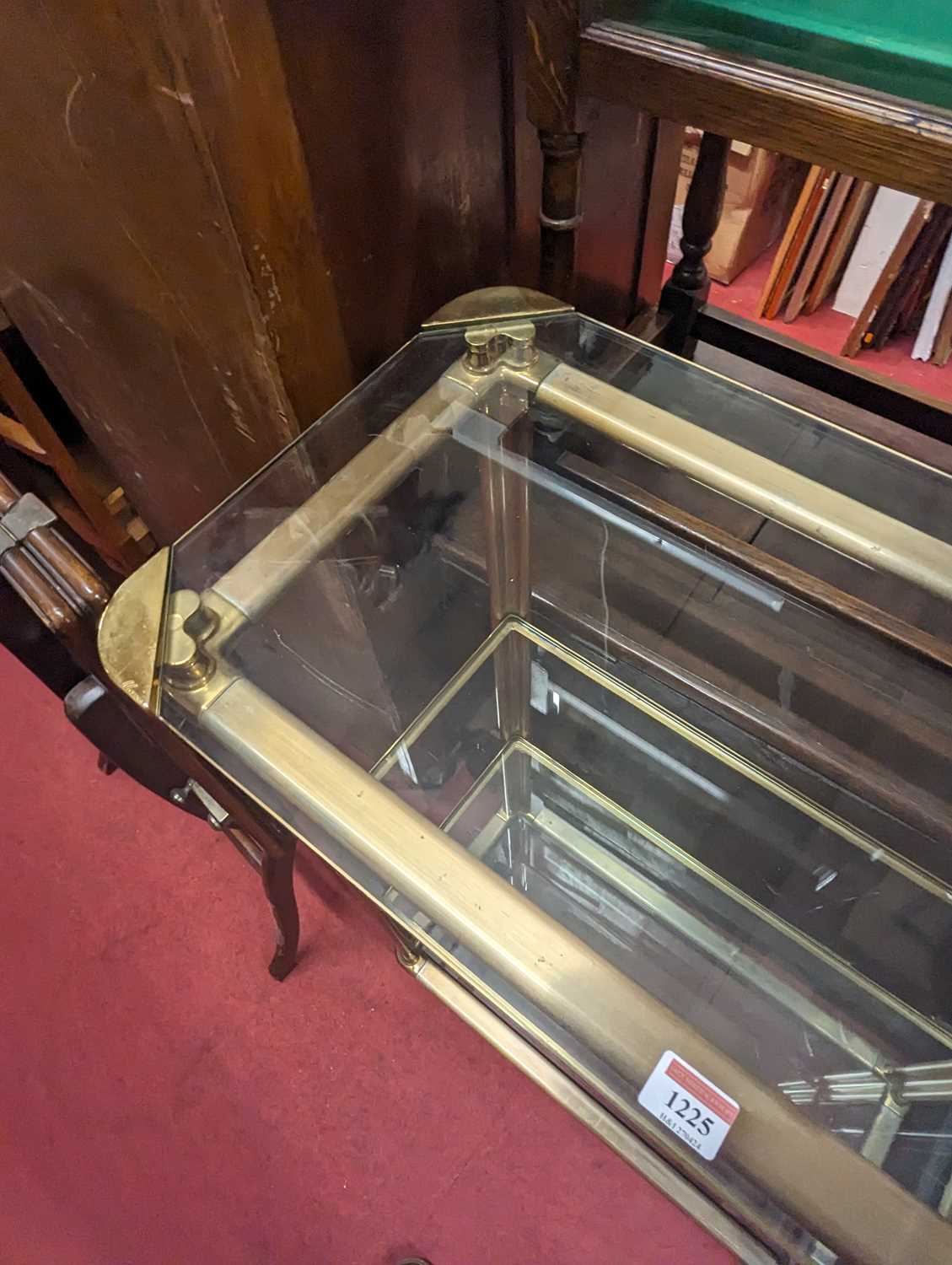 A 1970s gilt and brushed brass freestanding four-tier display stand, with glass inset shelves, - Image 3 of 3