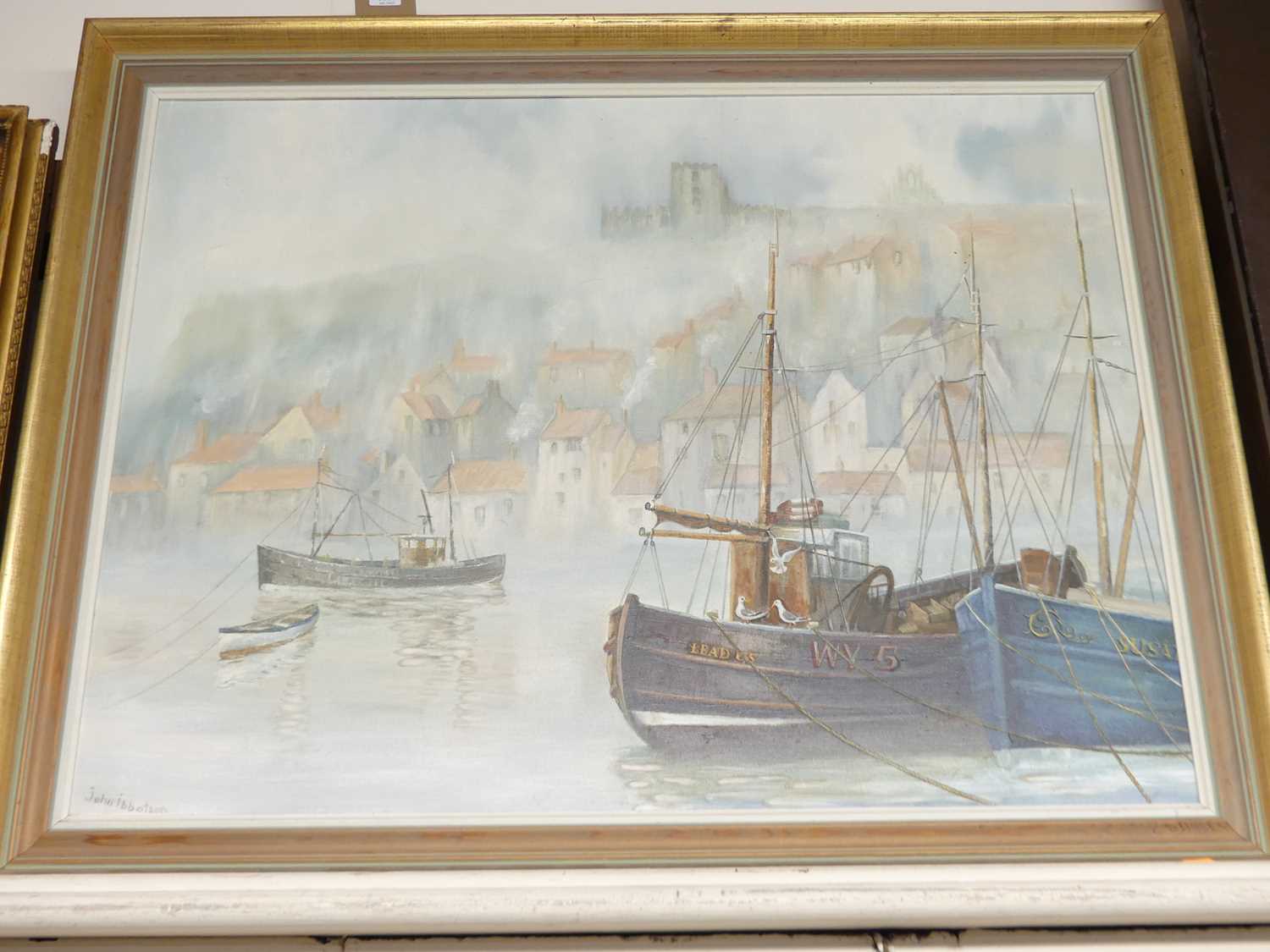 John Ibbotson - Misty morning, Whitby, oil on canvas, signed lower left, further singed, titled
