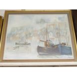 John Ibbotson - Misty morning, Whitby, oil on canvas, signed lower left, further singed, titled