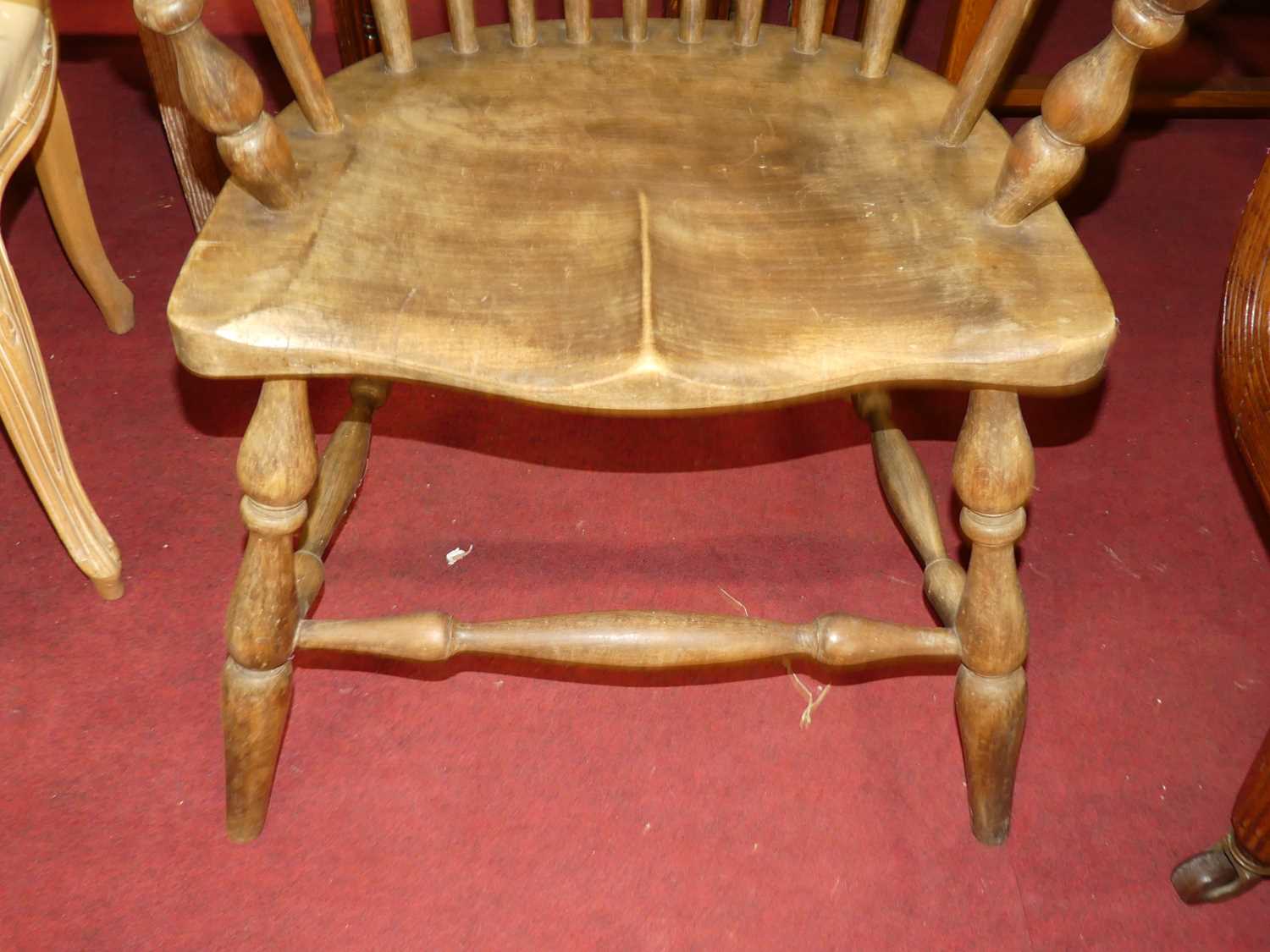 An early 20th century elm seat and beech stickback farmhouse open armchair, w.62cm - Image 4 of 4