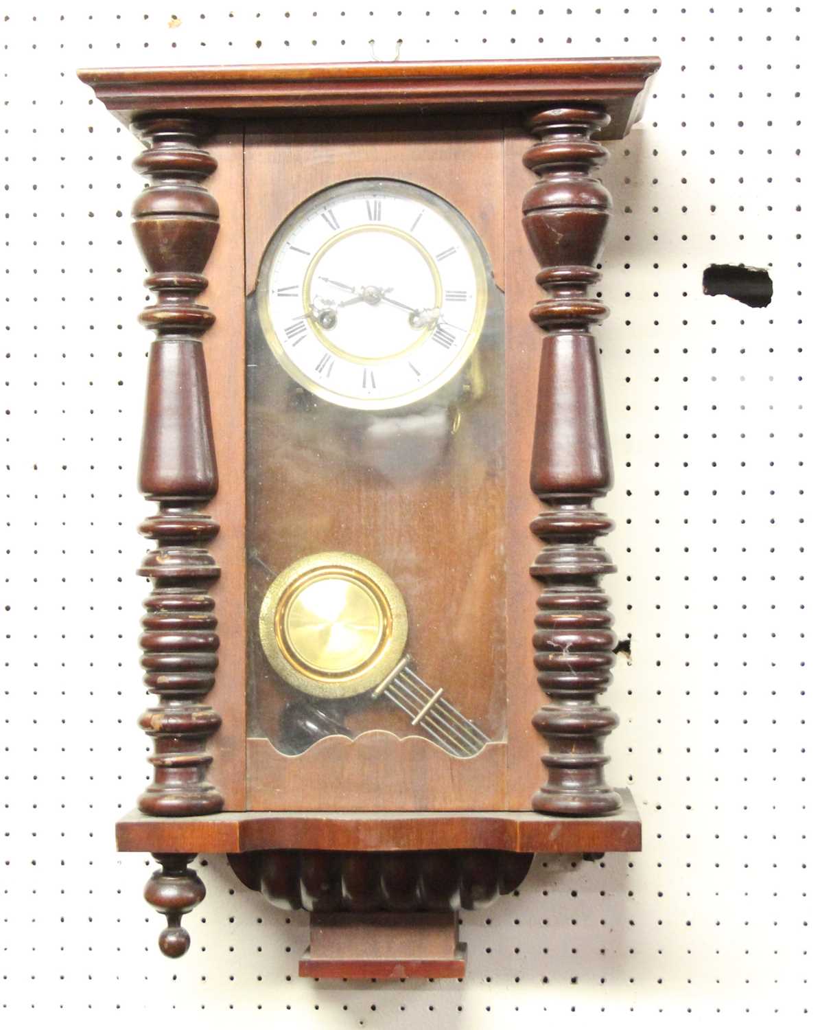 A circa 1900 Vienna walnut droptrunk wall clock, h.72cm; together with another similar (2) - Image 2 of 3