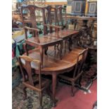 A contemporary Chinese hardwood dining suite, comprising; D-end dining table, having pull-out action