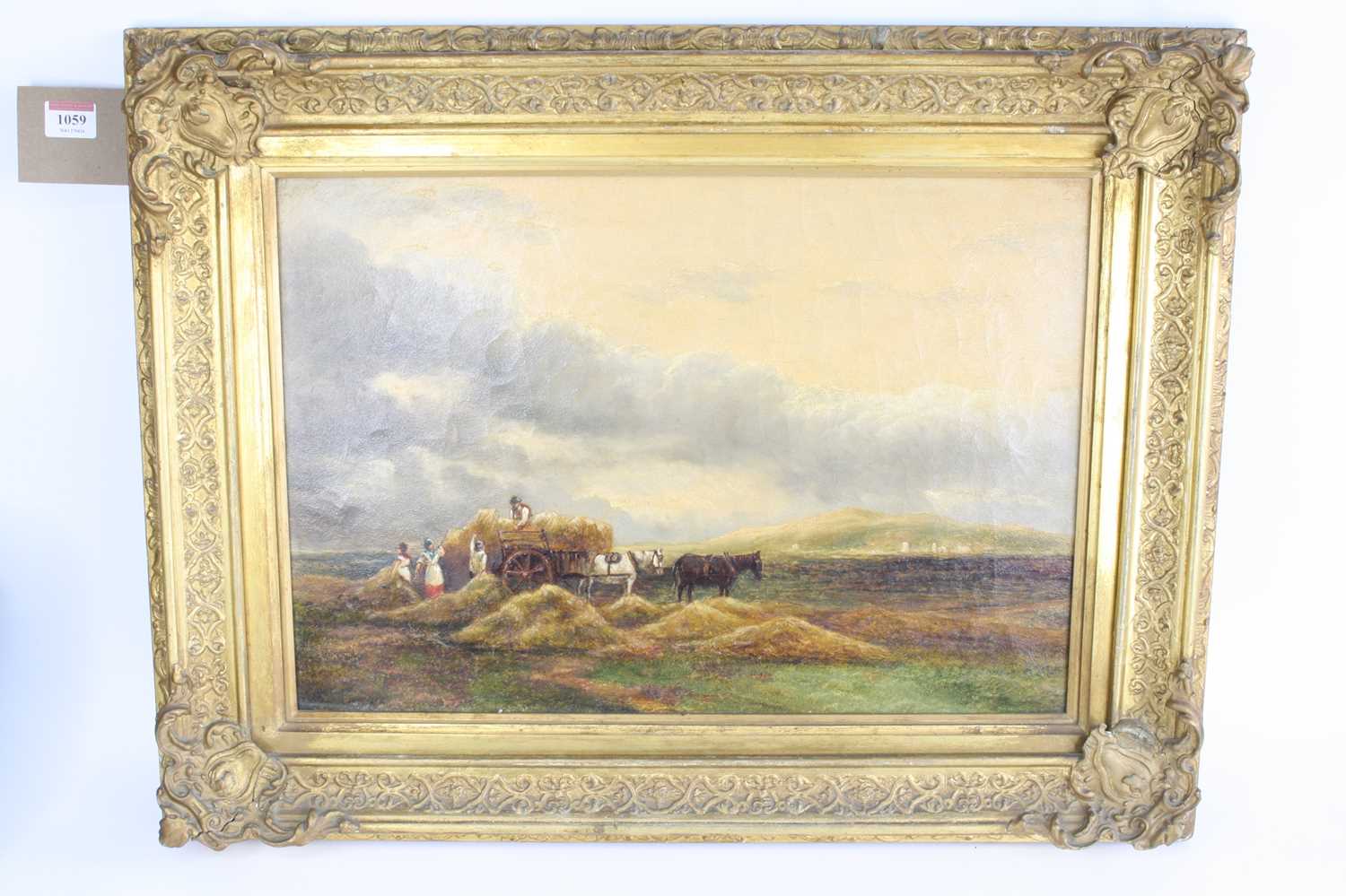 19th century English school - Loading the haycart under heavy skies, oil on canvas, 35 x 51cm - Image 8 of 14