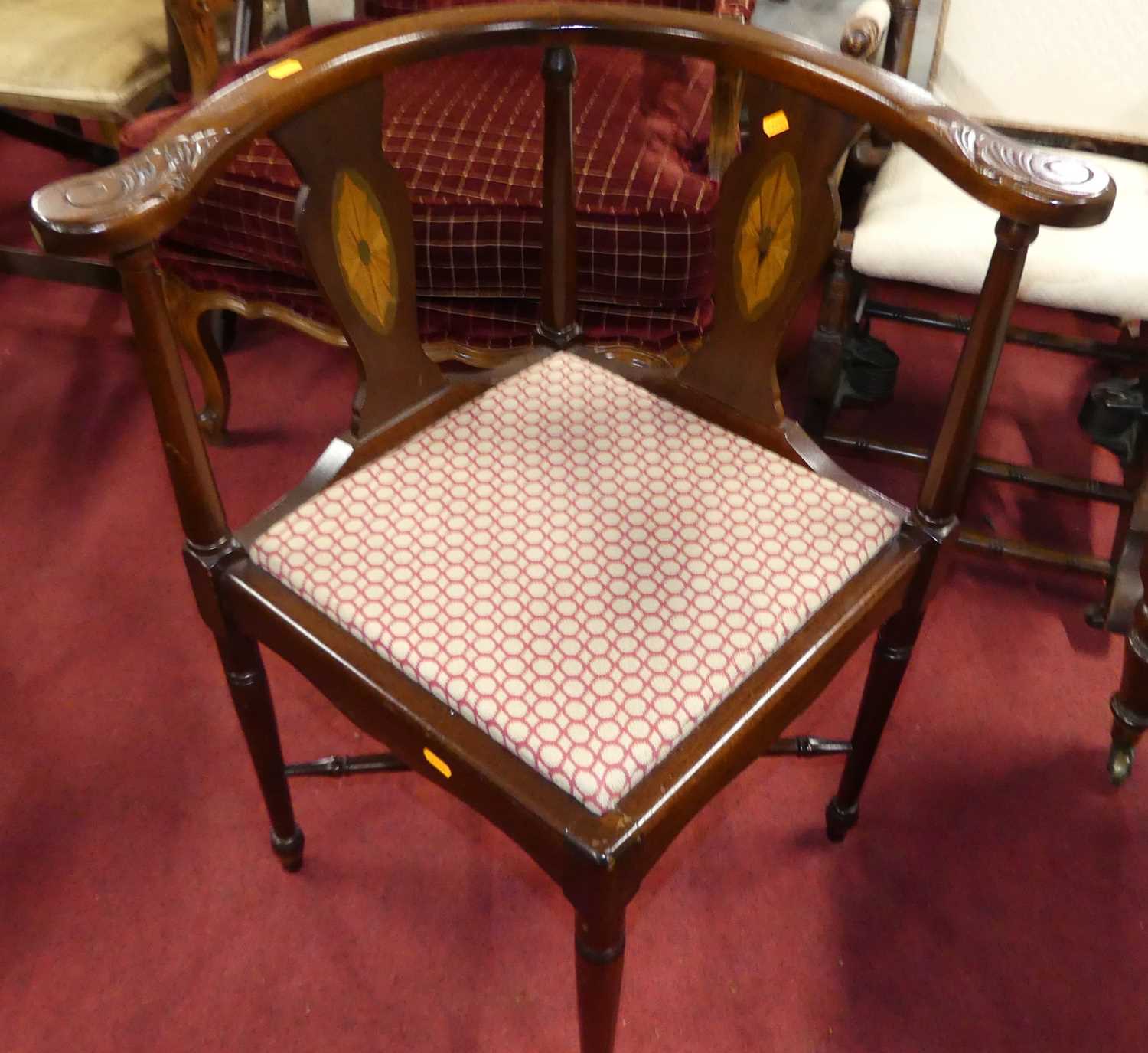 A set of four contemporary mahogany tub corner chairs, each with panelled seats - Image 2 of 3