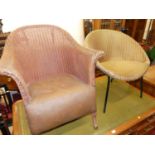 Various chairs, to include two Lloyd Loom conservatory chairs, campaign folding chair, Victorian