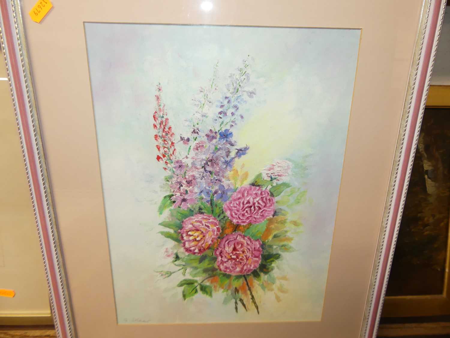 G.R. Skeat - Roses, Lupins and Delphiniums, oil, signed lower left, 37 x 28cm; together with two - Image 3 of 3