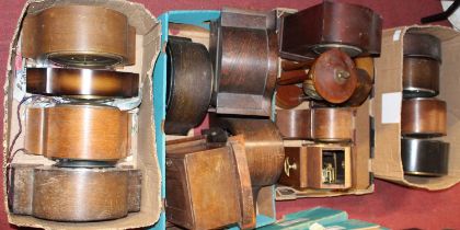 Four boxes of assorted wooden mantel clocks, principally early 20th century, some for parts only