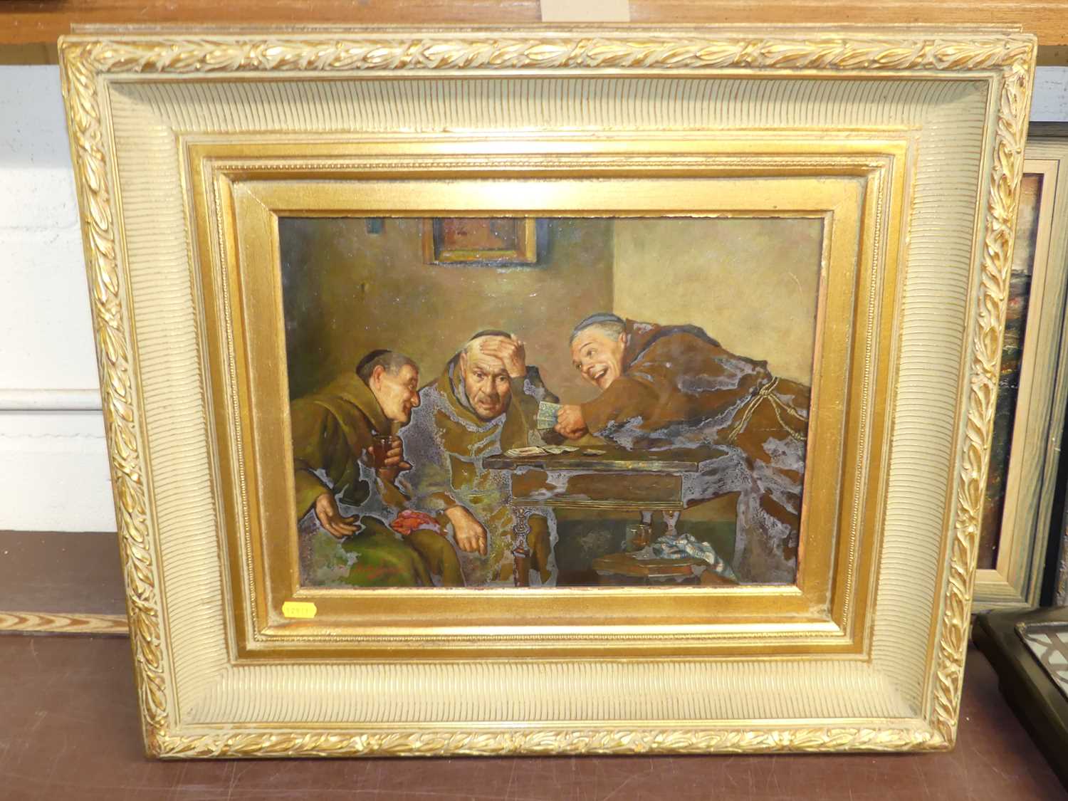 Bingham - The Monks' card-school, oil on panel, signed lower left, 29 x 38cm
