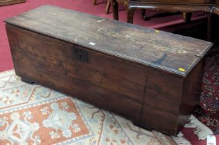 An 18th century provincial elm six-plank boarded blanket chest, w.114cm