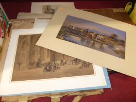 Artists folio and contents to include Victorian and later watercolours, topographical engravings,