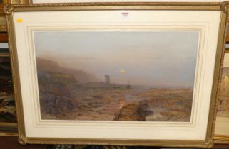 Charles Brooke Branwhite (1851-1929) - Sunset over the estuary at low-tide, watercolour, signed