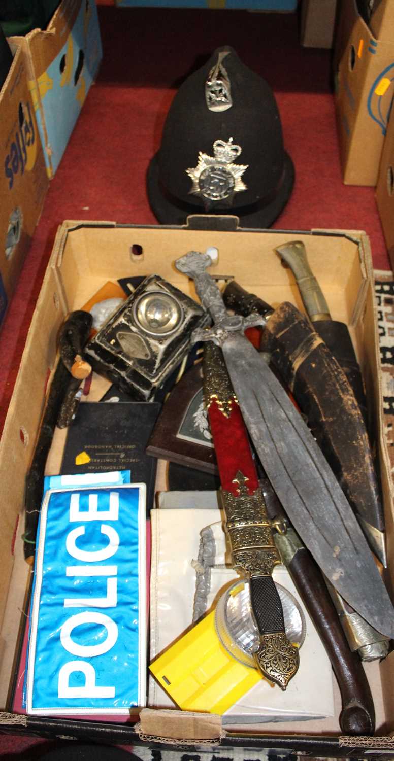 Two boxes of miscellaneous items to include a cast resin figure of a soldier, hand-written verso ' - Image 2 of 2